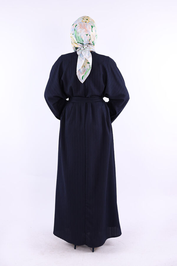 Çıt Çıt Düğmeli Bel Kuşaklı Abaya 70017 Lacivert - 3