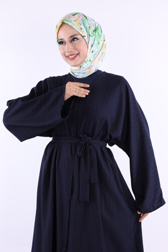 Çıt Çıt Düğmeli Bel Kuşaklı Abaya 70017 Lacivert - 4