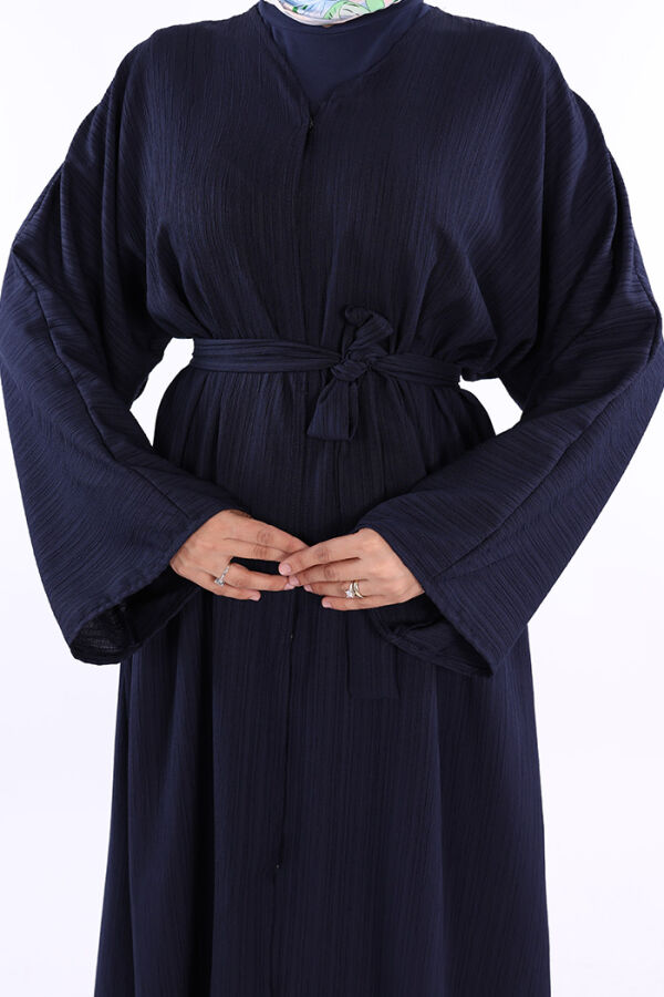 Çıt Çıt Düğmeli Bel Kuşaklı Abaya 70017 Lacivert - 5