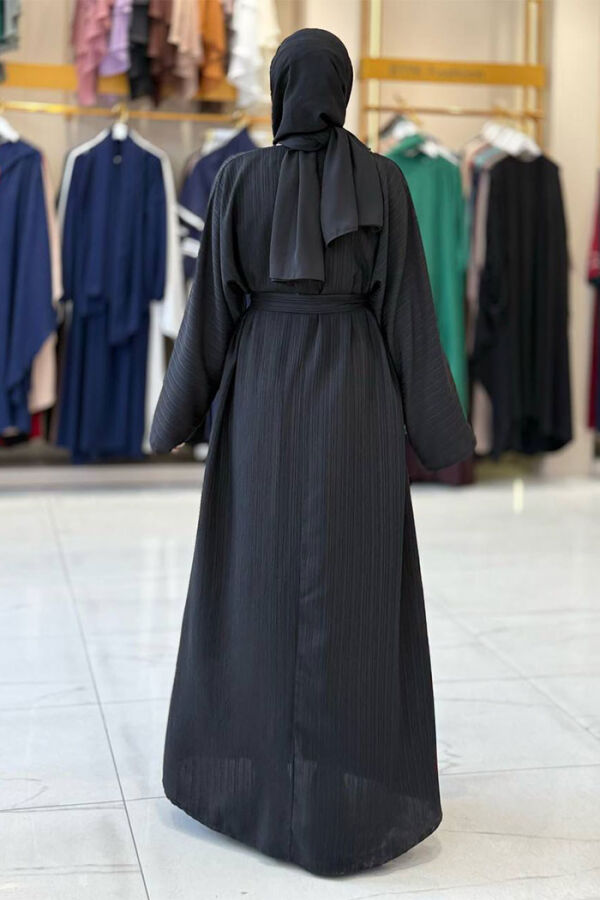 Çıt Çıt Düğmeli Bel Kuşaklı Abaya 70017 Siyah - 2