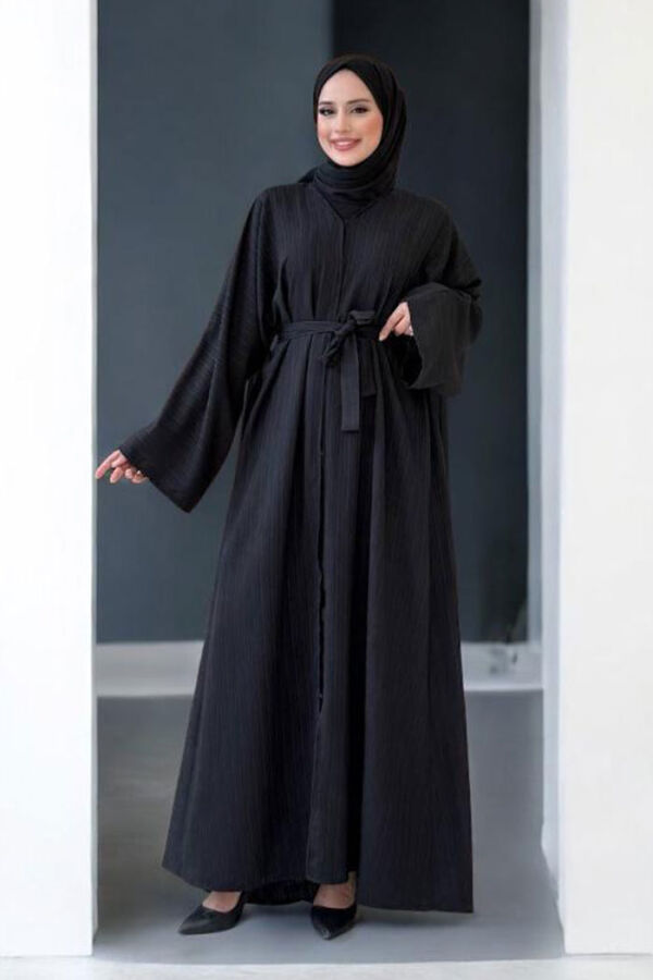Çıt Çıt Düğmeli Bel Kuşaklı Abaya 70017 Siyah - 1