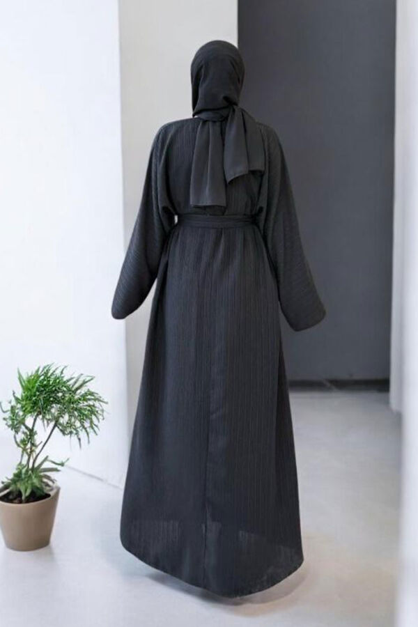Çıt Çıt Düğmeli Bel Kuşaklı Abaya 70017 Siyah - 2