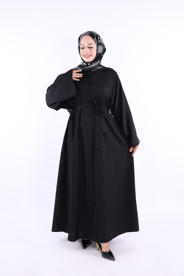 Çıt Çıt Düğmeli Bel Kuşaklı Abaya 70017 Siyah - 1
