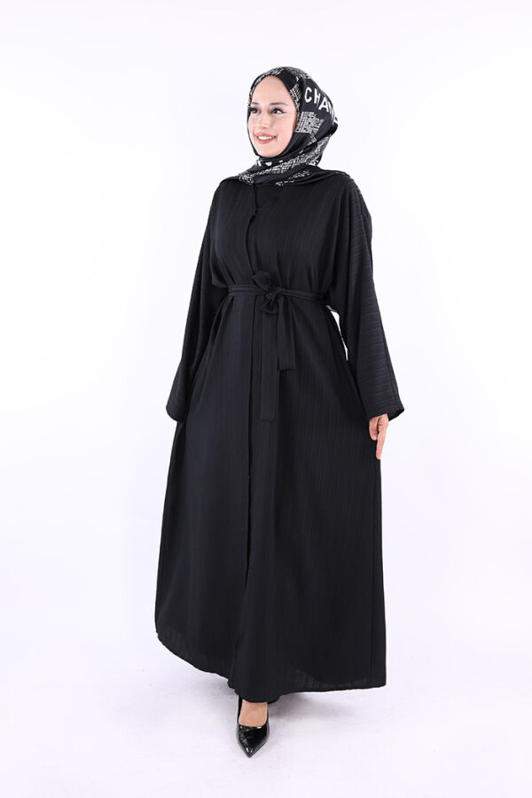 Çıt Çıt Düğmeli Bel Kuşaklı Abaya 70017 Siyah - 2