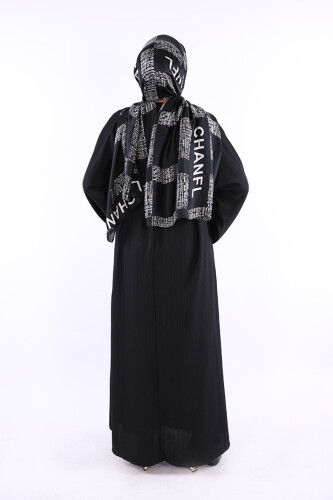 Çıt Çıt Düğmeli Bel Kuşaklı Abaya 70017 Siyah - 3