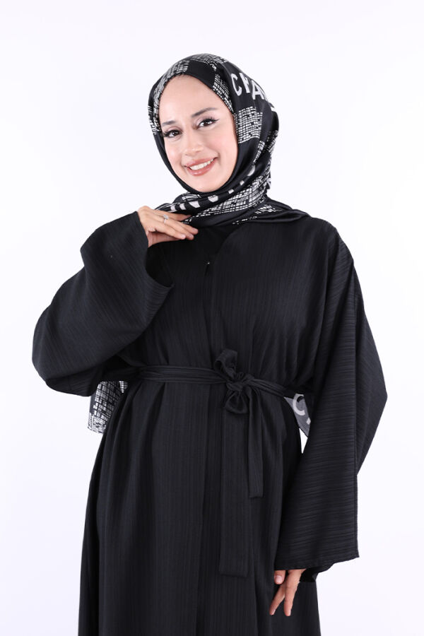 Çıt Çıt Düğmeli Bel Kuşaklı Abaya 70017 Siyah - 4