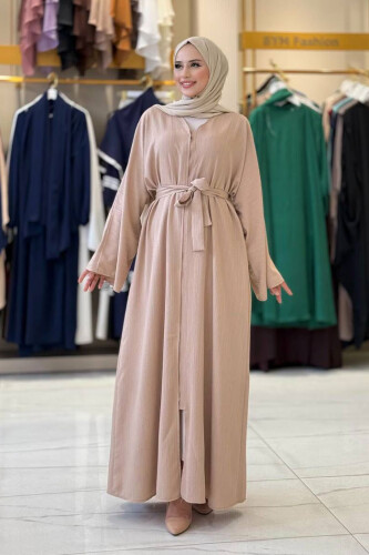 Çıt Çıt Düğmeli Bel Kuşaklı Abaya 70017 Taş 