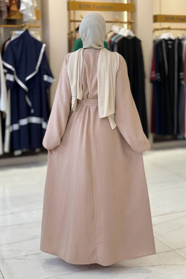 Çıt Çıt Düğmeli Bel Kuşaklı Abaya 70017 Taş - 2