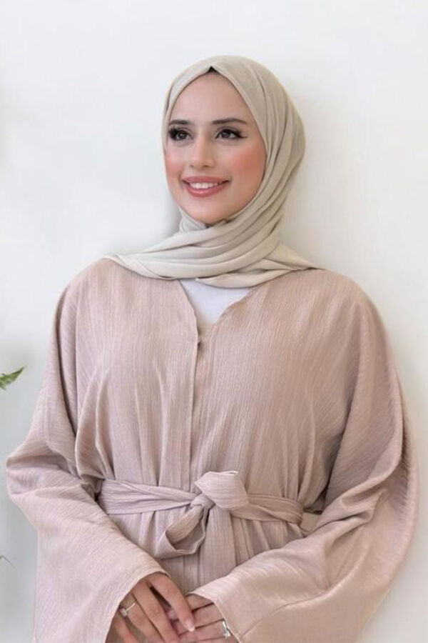 Çıt Çıt Düğmeli Bel Kuşaklı Abaya 70017 Taş - 4