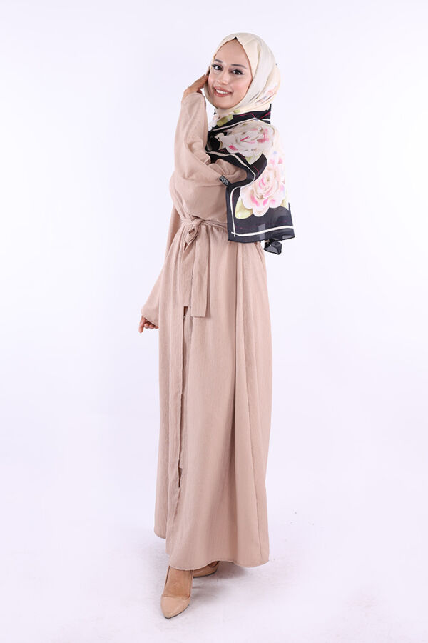 Çıt Çıt Düğmeli Bel Kuşaklı Abaya 70017 Taş - 3