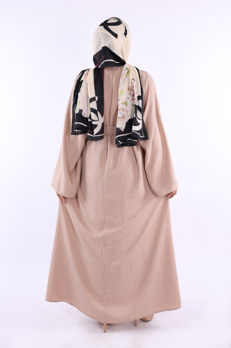 Çıt Çıt Düğmeli Bel Kuşaklı Abaya 70017 Taş - 2