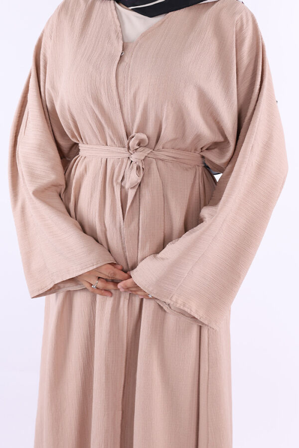 Çıt Çıt Düğmeli Bel Kuşaklı Abaya 70017 Taş - 5