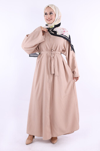 Çıt Çıt Düğmeli Bel Kuşaklı Abaya 70017 Taş - Bym Fashion
