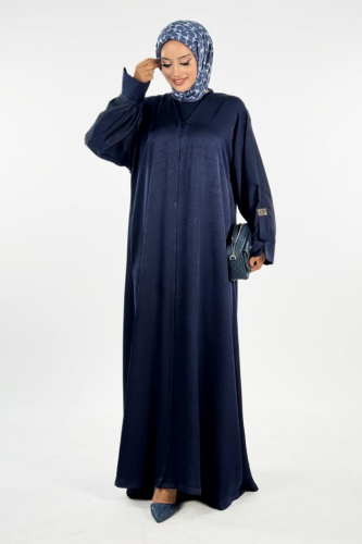Çıt Çıt Düğmeli Ferace 70023 Lacivert - Bym Fashion
