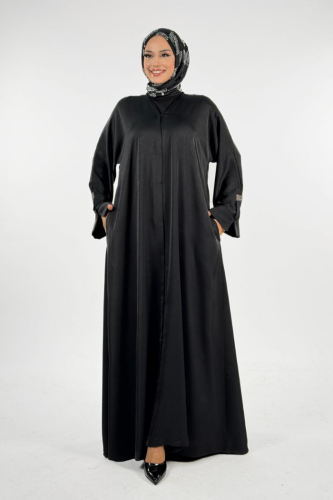 Çıt Çıt Düğmeli Ferace 70023 Siyah - Bym Fashion