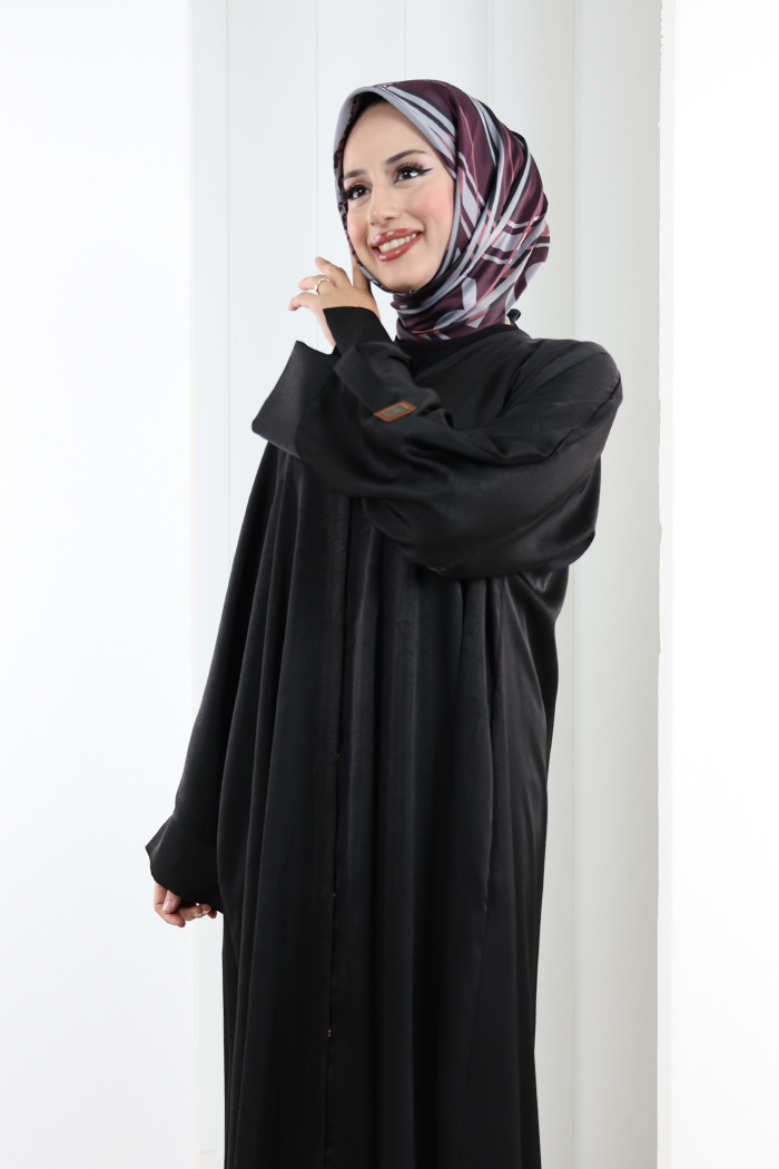 Çıt Çıt Düğmeli Ferace 70023 Siyah - 3