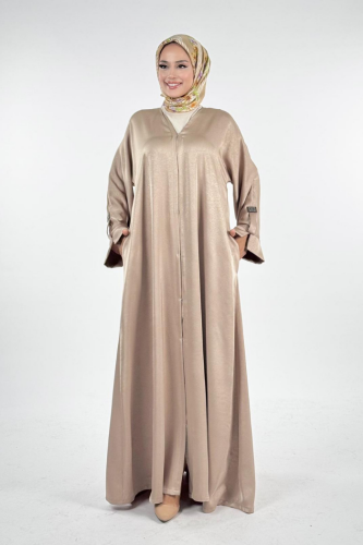 Çıt Çıt Düğmeli Ferace 70023 Vizon - Bym Fashion