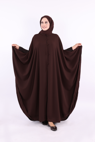 Düğme Detaylı Pelerin 70024 Kahverengi - Bym Fashion