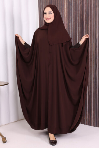 Düğme Detaylı Pelerin 70024 Kahverengi - Bym Fashion