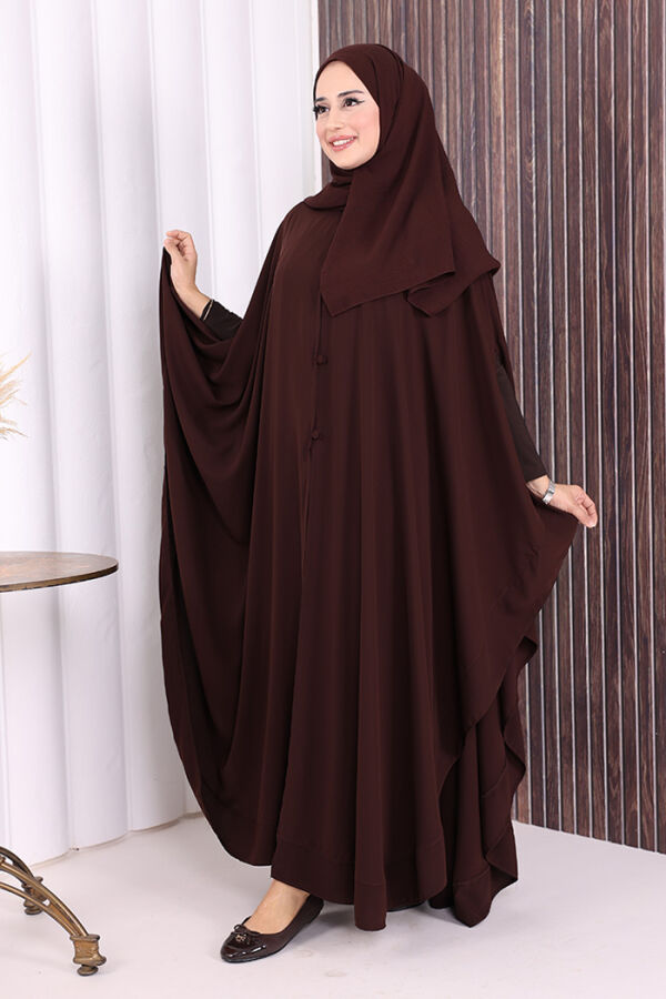 Düğme Detaylı Pelerin 70024 Kahverengi - 3