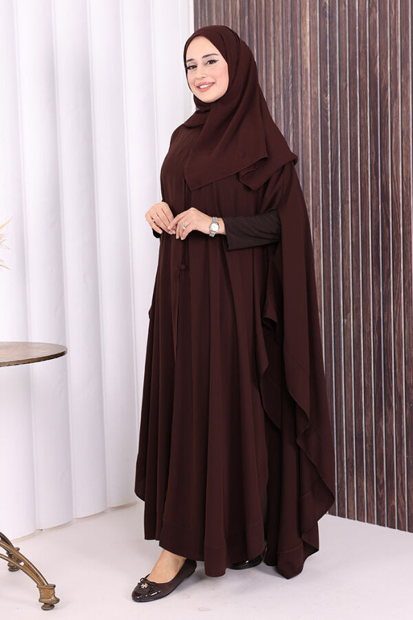 Düğme Detaylı Pelerin 70024 Kahverengi - 4