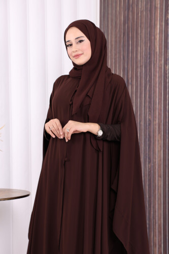 Düğme Detaylı Pelerin 70024 Kahverengi - 6