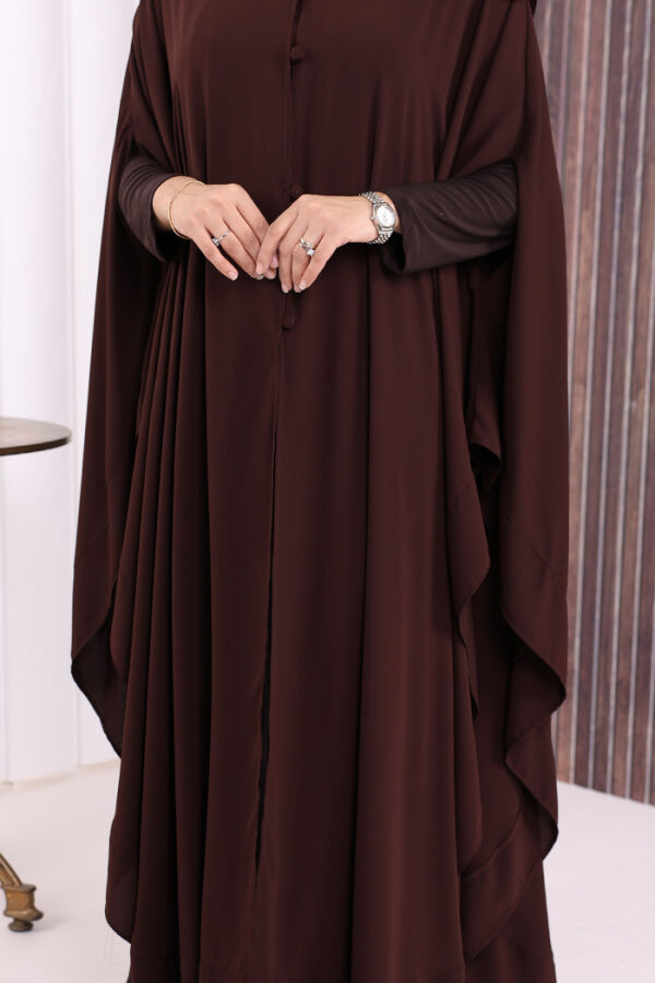 Düğme Detaylı Pelerin 70024 Kahverengi - 7