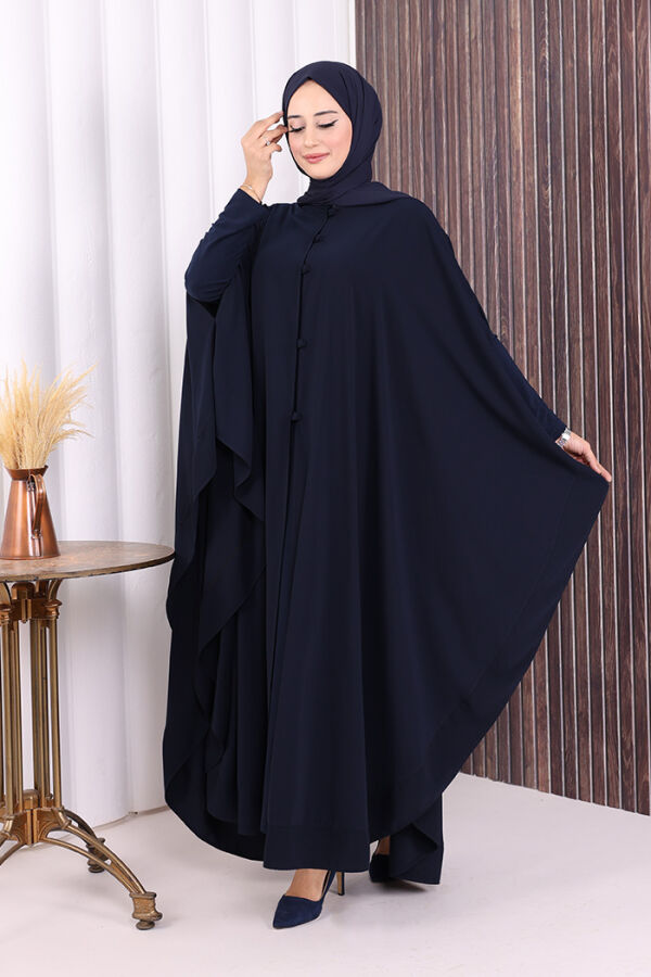 Düğme Detaylı Pelerin 70024 Lacivert - 3