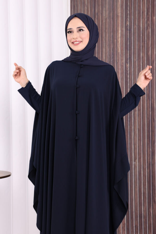 Düğme Detaylı Pelerin 70024 Lacivert - 6