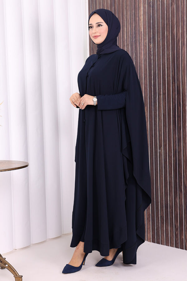 Düğme Detaylı Pelerin 70024 Lacivert - 4