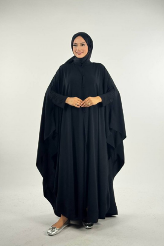 Düğme Detaylı Pelerin 70024 Siyah - Bym Fashion