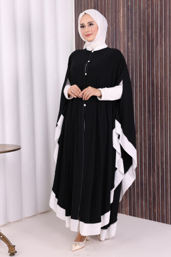 Düğme Detaylı Pelerin 70024 Siyah-Ekru - 2