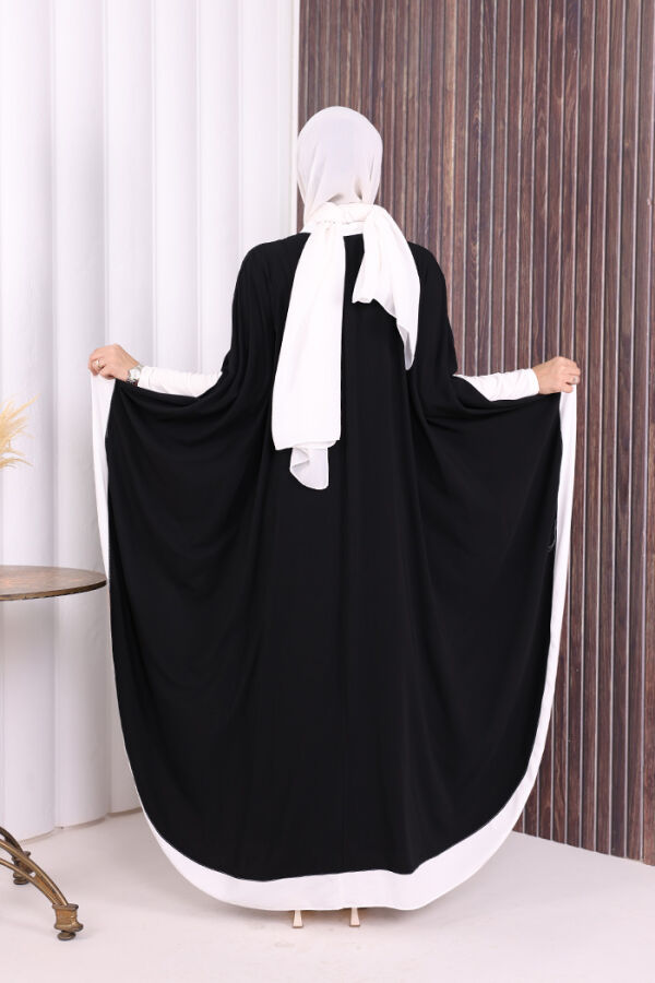 Düğme Detaylı Pelerin 70024 Siyah-Ekru - 5