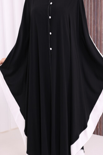 Düğme Detaylı Pelerin 70024 Siyah-Ekru - 7