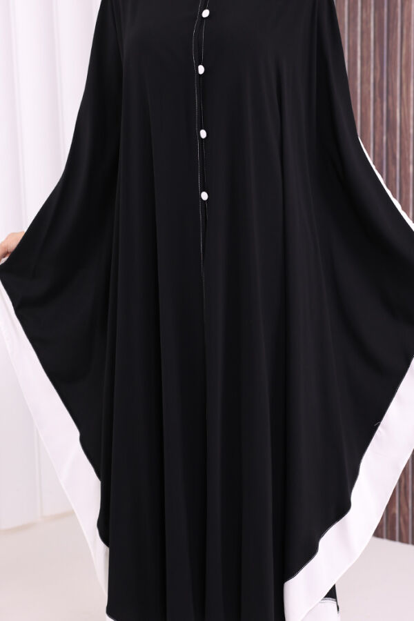 Düğme Detaylı Pelerin 70024 Siyah-Ekru - 7