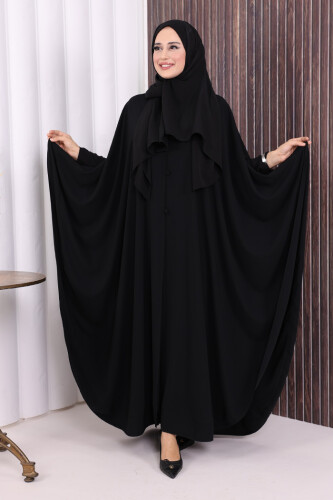 Düğme Detaylı Pelerin 70024 Siyah - Bym Fashion