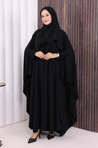 Düğme Detaylı Pelerin 70024 Siyah - 2