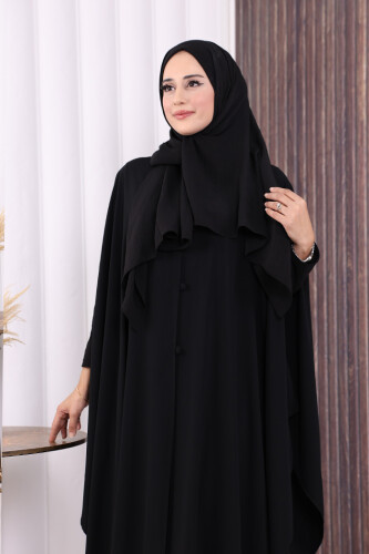 Düğme Detaylı Pelerin 70024 Siyah - 5