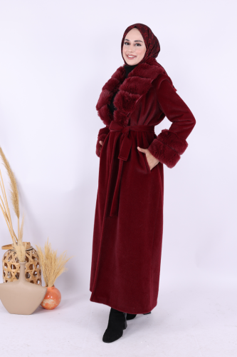 Yaka Kürk Detay Kaban 70029 Bordo - 5