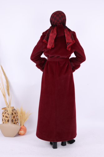 Yaka Kürk Detay Kaban 70029 Bordo - 6