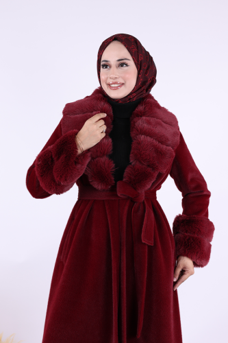 Yaka Kürk Detay Kaban 70029 Bordo - 7