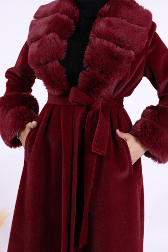 Yaka Kürk Detay Kaban 70029 Bordo - 8