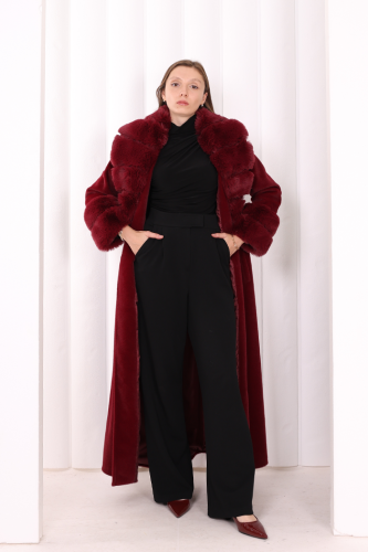 Yaka Kürk Detay Kaban 70029 Bordo - 4