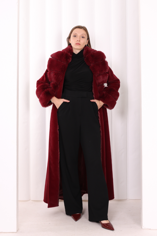 Yaka Kürk Detay Kaban 70029 Bordo - 4