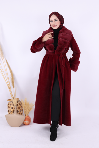 Yaka Kürk Detay Kaban 70029 Bordo 