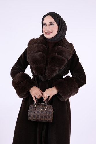 Yaka Kürk Detay Kaban 70029 Koyu Kahve - 5