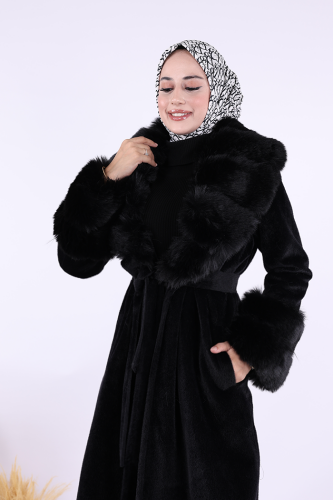 Yaka Kürk Detay Kaban 70029 Siyah - 5