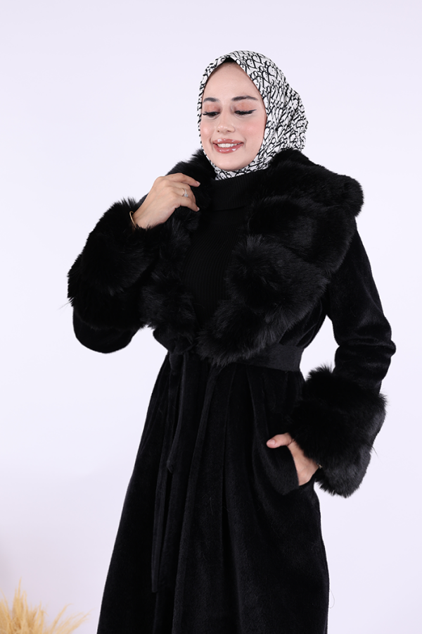 Yaka Kürk Detay Kaban 70029 Siyah - 5