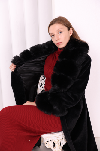 Yaka Kürk Detay Kaban 70029 Siyah - 3