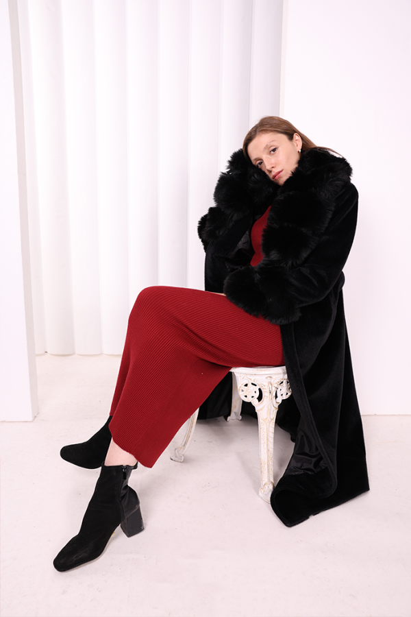 Yaka Kürk Detay Kaban 70029 Siyah - 2